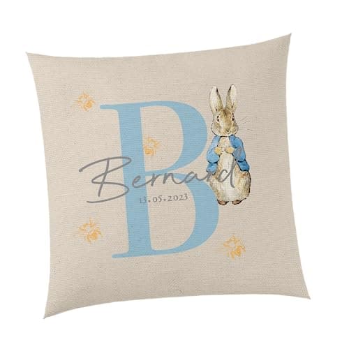 Image of Personalised Rabbit Cushion - Peter Name Beatrix Story Animals Bedroom Potter Book Benjamin Tom Puddle Duck Tiggy Winkle Child Home Decor Living Gifts Presents (Cushion Cover)