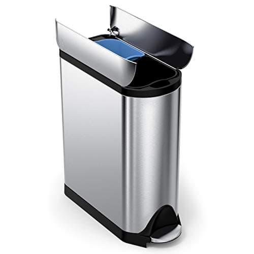 Image of simplehuman 40L (20/20) Slim Butterfly Recycling Double Kitchen Pedal Bin, Strong Steel Pedal, Silent Soft Close Lid, Inner Buckets, Fingerprint-Proof, Brushed Stainless Steel CW2017