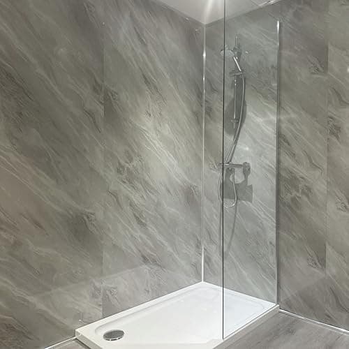Image of DBS Grey Ocean Marble Gloss Shower Wall Panel 1000mm Wide PVC Bathroom Cladding 1m x 2.4m
