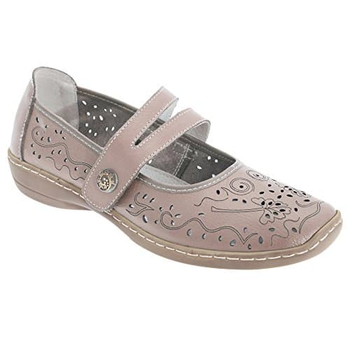 Image of Boulevard Womens/Ladies Touch Fastening Perforated Bar Casual Leather Shoes (5 UK) (Beige)