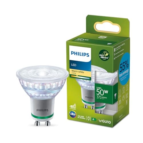 Image of Philips Classic ultra-efficient LED bulb with energy efficiency class A, GU10 bulb, replaces 50W, warm white light, non-dimmable