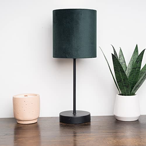 Image of Hove Metal Table Lamp with Velvet Green Shade
