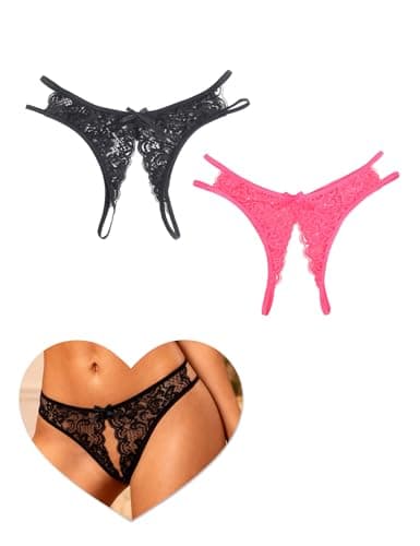 Image of ohyeahlady Womens Lace French knickers Sexy Lingerie Side Hollow Out Hipster Panties Bow Tie Bikini Briefs Black Pink Thongs Size 14