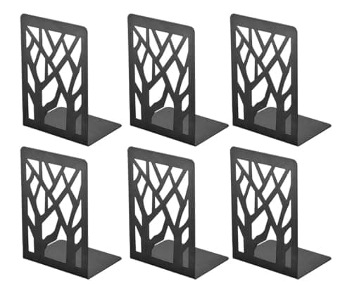 Image of Wenrecu Book Ends, Heavy Duty Holder for Shelves, Metal Bookend for Office and School, Decorative Tree Unique Design Stopper for Gift, Binder and Dividers (6)