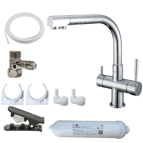 Image of Hommix Berta Chrome 3-Way Tap & Advanced Single Filter Under-Sink Drinking Water & Filter Kit