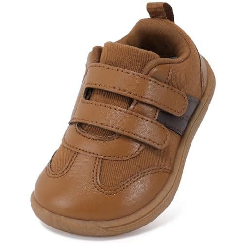 Image of STQ KIDS Boys Trainers Wide Fit Toddler Barefoot Shoes First Walking Shoe Lightweight Non Slip Soft Daycare Sports Running Tennis Sneaker Brown 7 UK Toddler