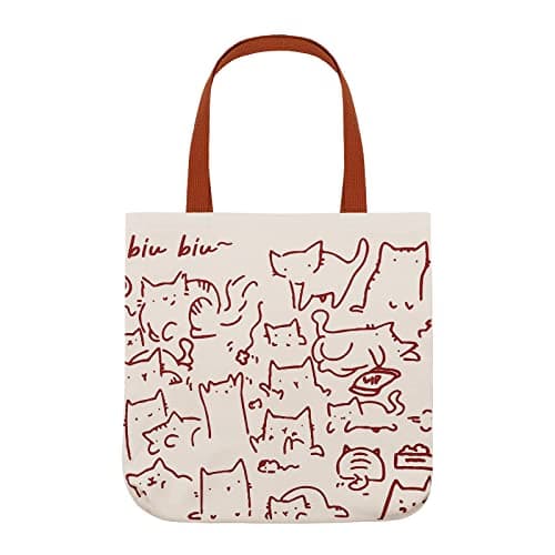 Image of Firtink Cat Tote Bag with Zip Canvas Reusable Cat Shopping Bag with Pocket for Women Girls Cats Lover(Beige Cats)