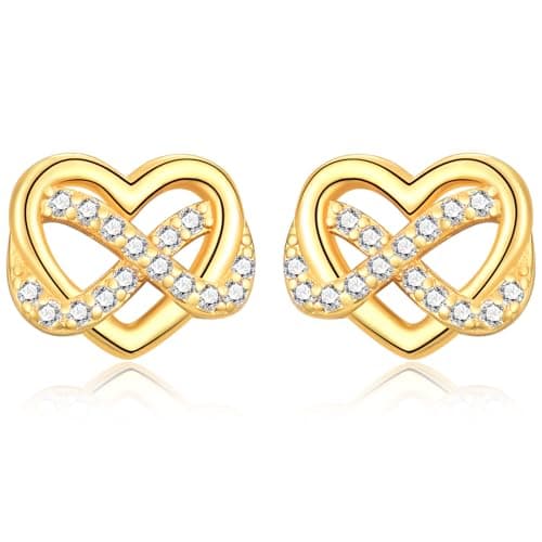Image of Gold Stud Earings for Women Girls, 925 Sterling Silver Infinity Heart Stud Earrings - Cubic Zirconia Stud Earrings for Mum Wife Her Birthday Mother's Day Valentine’s Day Christmas Gifts