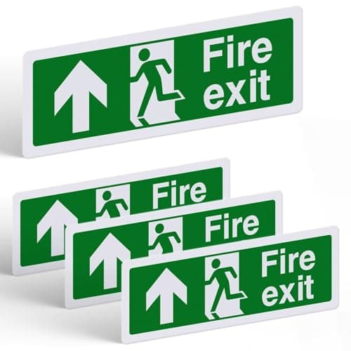 Image of Fire Exit Sign Up Arrow - 4 Pack, 300x100mm Self Adhesive Vinyl - Weatherproof, UV Resistant Matte Finish, Durable Fire Escape Route Stickers for Indoor & Outdoor Use