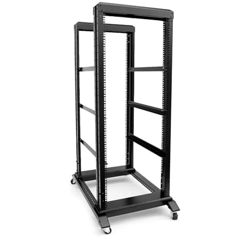 Image of 27U Server Rack/4-Post 19in Network Rack/Open Frame Rack with Wheels, Heavy-Duty Frame Cabinet/Adjustable Depth 29.75-27.75in GLOBALRACK(4POST-1000-27U)