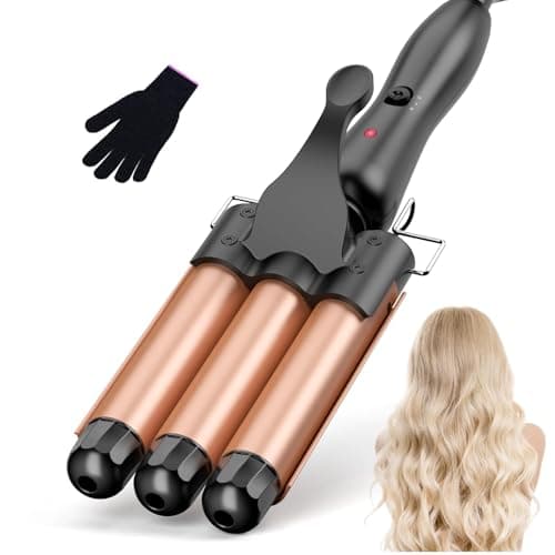 Image of 25mm Hair Waver, 3 Barrel Beach Wavers Curling Iron, Small Ceramic Curling Wand, 2 Temperature Settings (150-210°C) Fast Heating with Heat Resistant Glove, Rose Gold