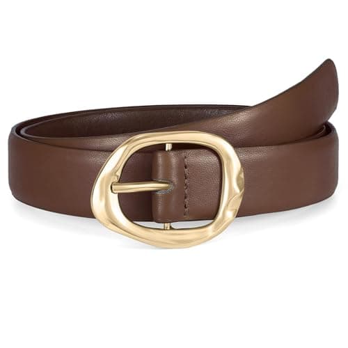 Image of WHIPPY Women Leather Belts Fashion Waist Belt Classic Ladies Leather Belts for Jeans Trousers Dresses with Gold Buckle, Coffee 39 Inches