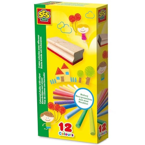 Image of SES Creative 00208 Coloured Chalk With Wiper, Mixed, 12 Count (Pack of 1)