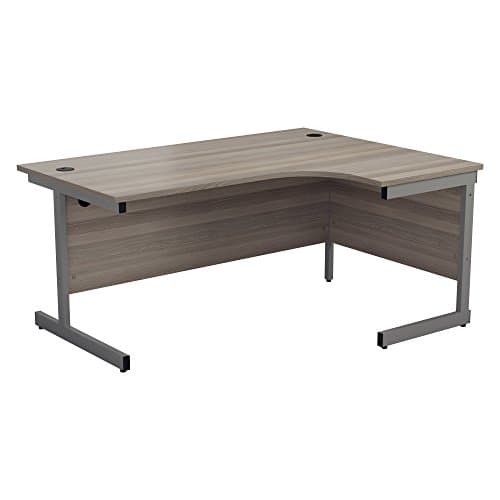 Image of Office Hippo Heavy Duty Right Corner Desk, Strong & Reliable Workstation With Integrated Cable Ports, PC Table for Office or Home - Grey Oak Top / Silver Frame