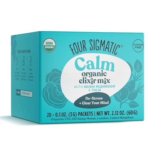 Image of Four Sigmatic Reishi Mushroom Elixir Mix| Coffee Alternative with Organic Reishi Mushroom Powder, Tulsi, Rose Hips & Mint | Support Stress & Sleep | Decaf, Vegan, Gluten-Free & Keto | 20 Packets