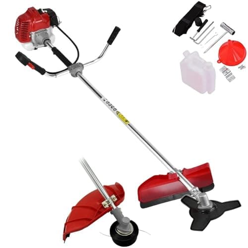 Image of 52cc 2 In 1 Garden Tool Petrol Strimmer, Grass Line Trimmer & Brush Cutter, 255mm Metal Cutting Blade, Bump Fed Spool, Shoulder Harness & Split Shaft, 2 Stroke Engine