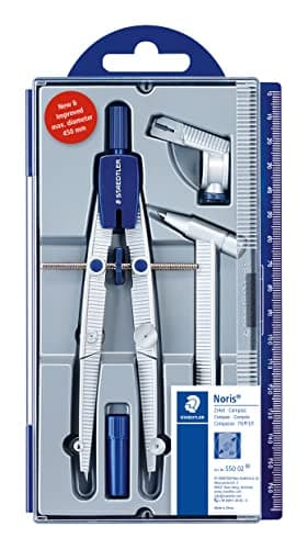 Image of STAEDTLER 550 02 Noris School Compass with Centre Wheel, Extension Bar, Universal Adapter and Lead Box (350 mm Diameter)