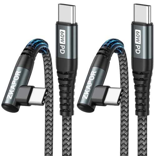 Image of ZKAPOR USB C to USB C Cable [2Pack 1M], Type C to Type C Cable Right Angle 60W Type C Charger Lead Fast Charging for iPhone 16/15 Pro Max, Samsung S23, Pad Pro, Air, Huawei/Mate, Pixel -Grey