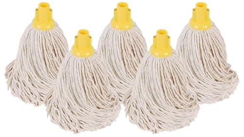 Image of Abbey No.16 Socket Cotton Mop heads Replacement Pack of 5 – Super Absorbent String Mop Universal Screw On Socket - Floor Cleaning Heavy Duty mop head ( Yellow )