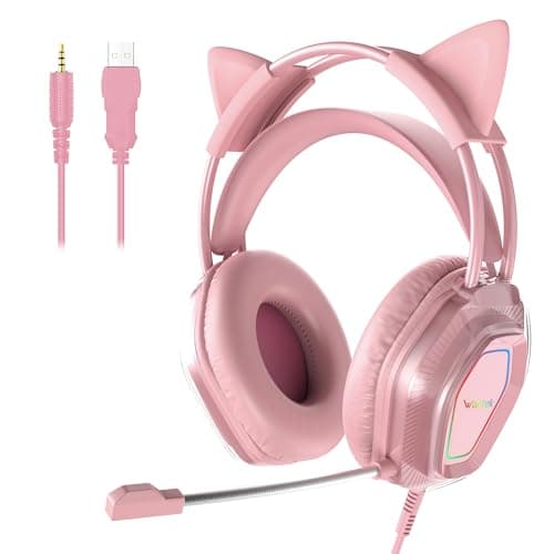 Image of Wantek Cute Cat-Ear Gaming Headset - 50mm Drivers, Noise-Cancelling Mic, 3.5mm Wired Connectivity, Stylish & Lightweight Design for Xbox Ps4&5 (Pink)