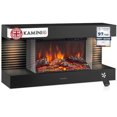 Image of KAMINIO Electric Fireplace LIZ - Wall-Mounted Fireplace with Heater, 3D Flame Effect, LED Mood Light, Remote Control (Black)