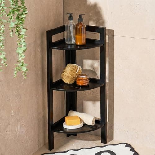 Image of OHS Black Corner Shelf Bookcase, 3 Tier Shelving Unit Free Standing Triangular Corner Unit for Living Room Bedroom Bathroom Office Small Shelf Space Saving Bookshelf Display Rack, 65 x 23 x 23cm