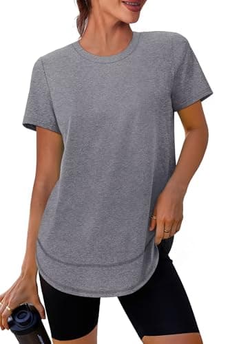 Image of XIEERDUO Gym Tops for Women UK Crewneck Short Sleeve Sports T Shirts Lightweight Moisture Wicking Quick Dry Activewear Clothes with Sun Protection UPF 50+ Grey XL