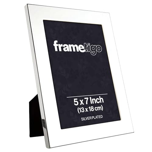 Image of Frametigo - Silver Plated Broad Edge Photo Frame, 5"x7" (13x18cm) Photo Size - Velvet Frame Backing & Stand - Real Glass Window - Tarnish Resistant - Landscape or Portrait Orientation