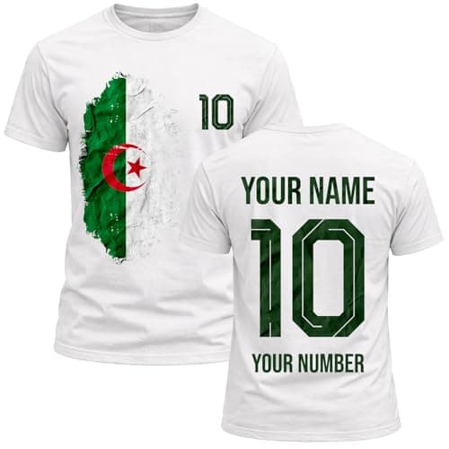 Image of lepni.me Algeria 2026 Personalised Men's Football Fan Graphic Cotton T-Shirt, Custom Name and Number, Short Sleeve Supporters Top (L White Multi Color)