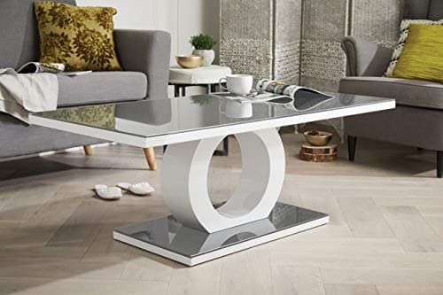 Image of Furniturebox UK Giovani Grey & White Glass Coffee Table - Modern & Elegant Gloss Coffee Table With Central Halo - Suitable for Living Room (Grey & White)