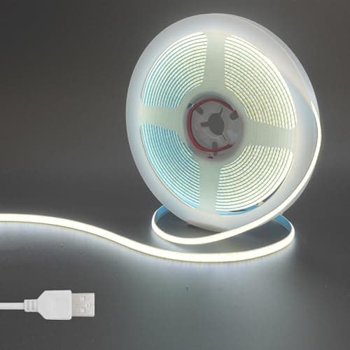 Image of Clearhill 5V USB COB LED Strip Lights,3.28FT/1M,Cool White 6500K,400LEDs/M,5mm Width,Not Waterproof IP20,1M USB Cable,Flexible LED Tape Light for DIY Home Indoor Decoration