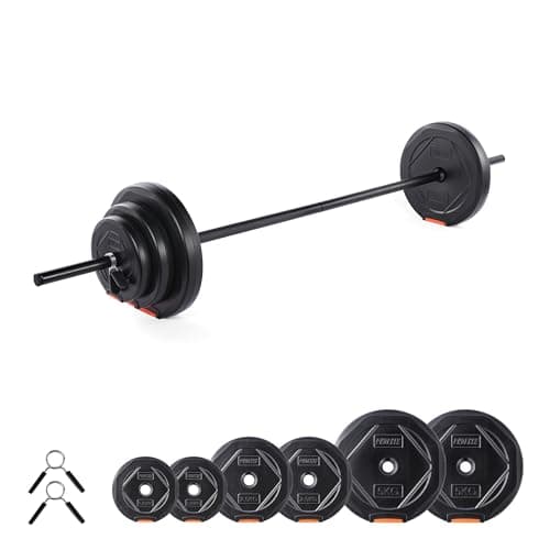 Image of Phoenix Fitness 20kg Adjustable Barbell Weight Set – Knurled Steel Bar with Vinyl Weight Plates – Barbell Set for Strength Training at Home & Gym