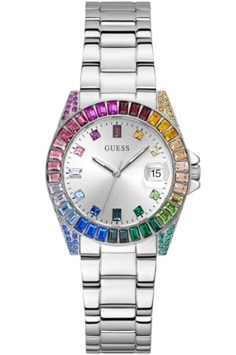 Image of GUESS Silver-Tone Rainbow Analog Watch, Silver, Modern