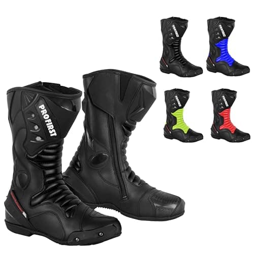 Image of Inflori Genuine Leather Motorcycle Boots Waterproof Motorbike Shoes Armoured Boot Protection Anti Slip Racing Sports (Black, UK Footwear Size System, Adult, Men, Numeric, Medium, 11)
