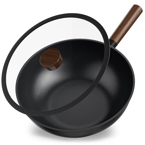 Image of Jobin Wok Non Stick with Lid, 28cm Aluminium Wok Frying Pan, Large Capacity for Cook Asian Dishes for 3-5 People, Ideal for Induction, Gas, All Hobs
