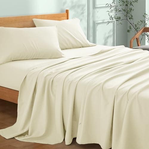 Image of My Home Store Premium Soft Flat Sheet 100% Egyptian Cotton 300TC Hotel Quality Easy Care Flat Bed Sheets Fade Resistant Bedding (Cream, Double (230 x 255cm))