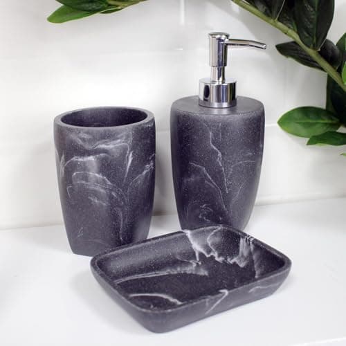 Image of Showerdrape Octavia Grey Marble & Chrome 3 Piece Bathroom Accessory Set