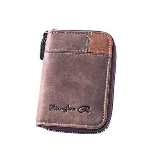 Image of Lubsmuns RFID Card Holder, Slim RFID Blocking Card Wallet, Leather Zipper Credit Card Holder Gift for Men Women (Brown)