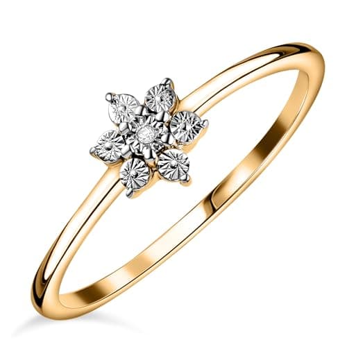 Image of TJC Floral Ring 925 Sterling Silver Rings for Women White Diamond with Platinum, Yellow Gold, or Rose Gold Plating | Prong Setting | Ladies Rings with Gift Box