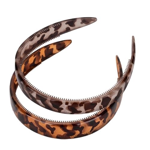 Image of 2PCS Tortoise Shell Headband for Women, Thick Tortoiseshell Headband with Teeth, No Slip Plastic Leopard Print Headbands for Daily