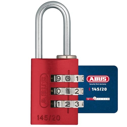 Image of ABUS Combination Lock 145/20 red - Luggage Lock, Locker Lock and Much More. - Aluminium Padlock - Individually Adjustable Numerical Code - ABUS Security Level 3