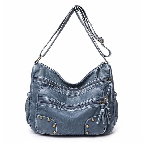 Image of ModaZeal PU Leather Crossbody Bag Retro Denim Shoulder Bag for Women Vintage PU Leather Crossbody Bags Multi-pockets Ladies Handbags Travel Messenger Bag with Adjustable Strap