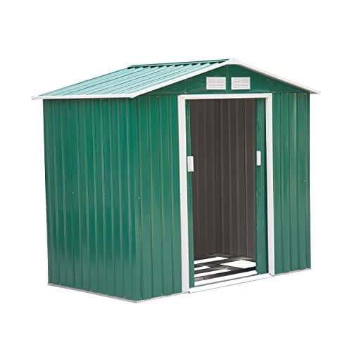 Image of Outsunny 7 x 4ft Metal Garden Shed, Waterproof Outdoor Bike Storage Shed Galvanised with Vents, Foundation Kit, Apex Roof and Lockable Double Doors for Patio Lawn, Green