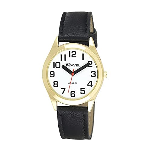 Image of Ravel Women's Super Bold Sight Aid Watch with Big Numbers - Black/Gold Tone/White Dial