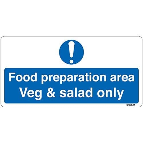 Image of Stika.co Pack of 2 Food Preparation Area Vinyl Sign for Vegetable and Salad Washing, Self-Adhesive Waterproof Kitchen Safety Sticker, White, 200 x 100mm