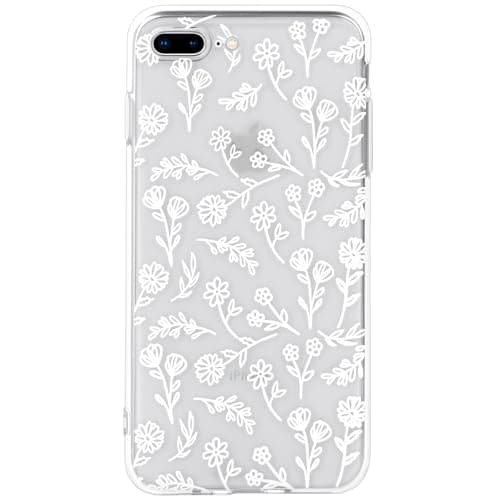 Image of Mouzor Cute Floral Phone Case Compatible with iPhone 7 Plus, White Flowers iPhone 8 Plus Cases, Aesthetic Pattern Print Soft TPU Drop Protection, for Girls Women 6.1", Clear