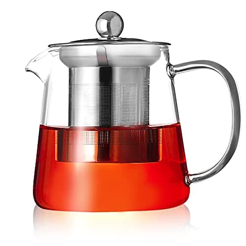 Image of PluieSoleil Clear Glass Teapot with Infuser, Round Shape Infuser Tea Pot, Heat-Resistant Borosilicate Glass Strainer Teapot, Stovetop Safe Tea Maker 750ML