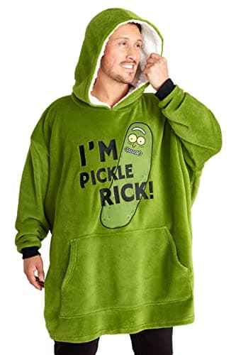 Image of RICK AND MORTY Hoodie Blanket for Men Teenagers Fleece Oversized Poncho One Size Sherpa Hood - Gifts for Him (Green)