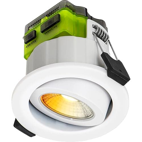 Image of Luceco LED Adjustable Downlight with Power Change & Dim2Warm Colour Change, Fire Rated, Dimmable, Spotlight for Kitchen and Bathroom, FType MK2, White, IP65, 4W/6W, 690lm, 3000-2400K & 4000K, FTA6WD2W