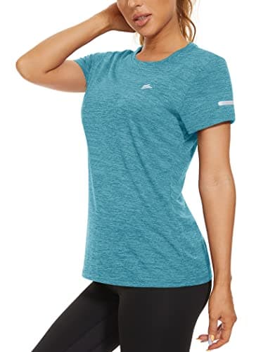Image of KEFITEVD Short Sleeve Yoga Top Elastic for Ladies Summer Sport Tops Breathable Women's Workout T-Shirts,Light Green,S